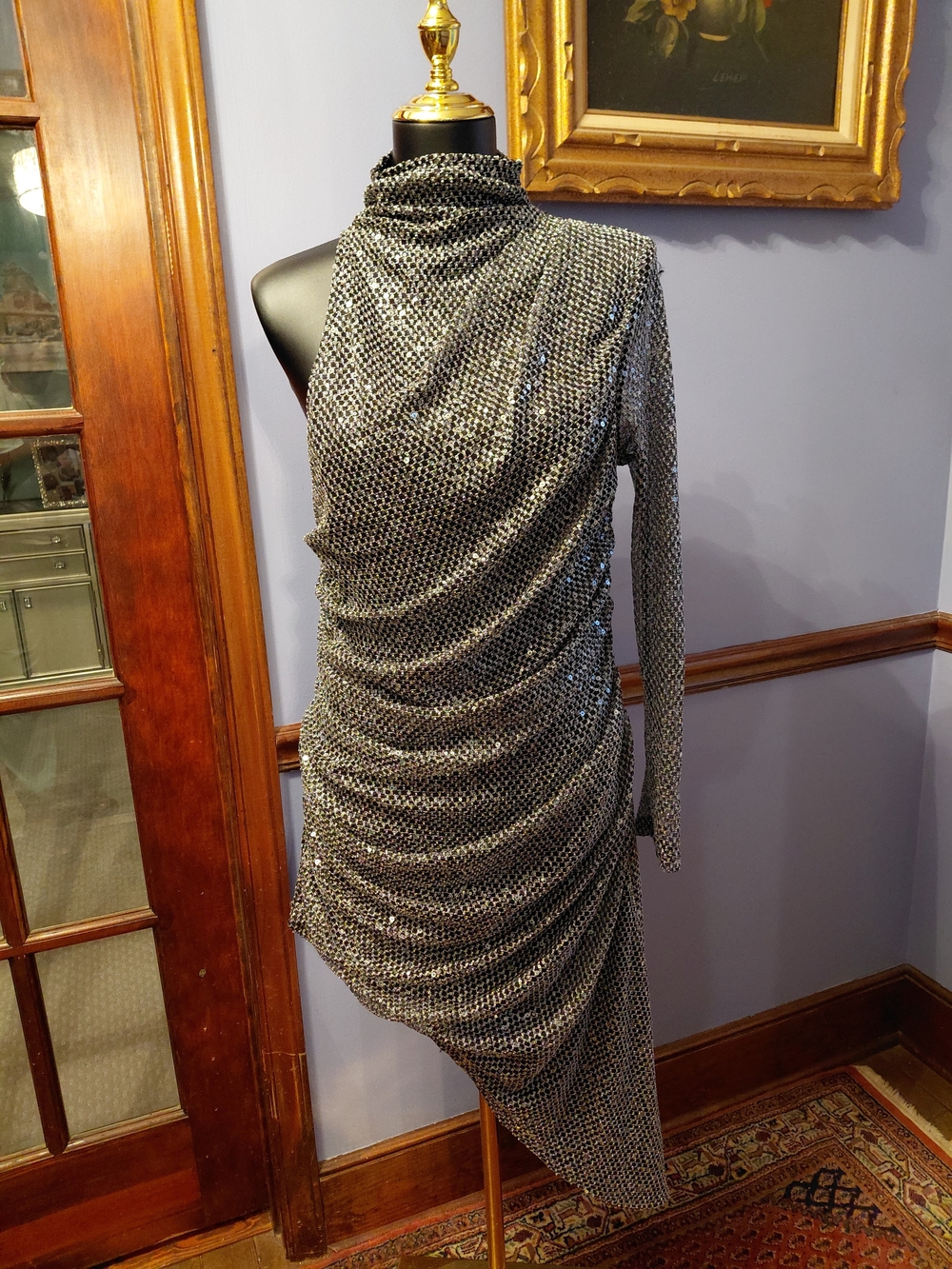 PrettyLittleThing Silver One-Shoulder Asymmetric Sequin Dress